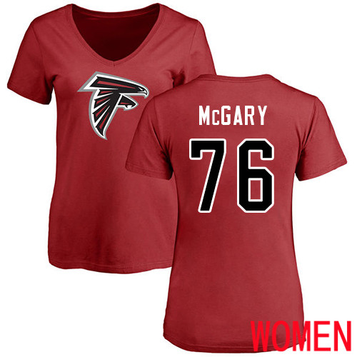 Atlanta Falcons Red Women Kaleb McGary Name And Number Logo NFL Football #76 T Shirt